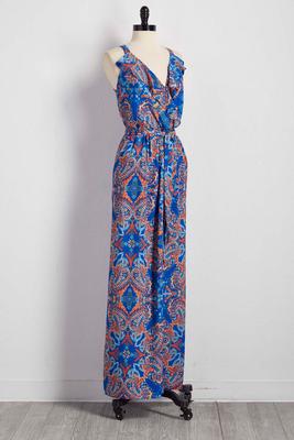 ruffled paisley floral maxi dress