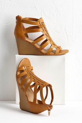 woven band strappy wedges