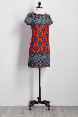 bordered scroll shift dress