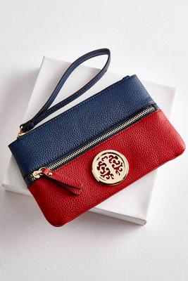 colorblock medallion wristlet