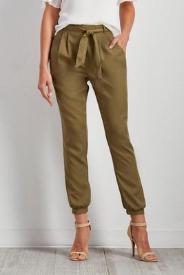 belted slim leg pants