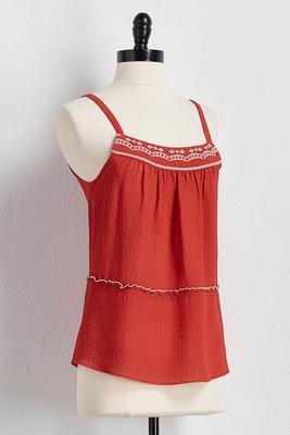 embroidered gauze babydoll tank