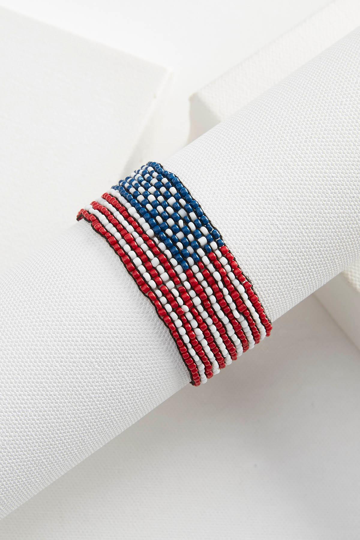 Beaded American Flag Stretch Bracelet