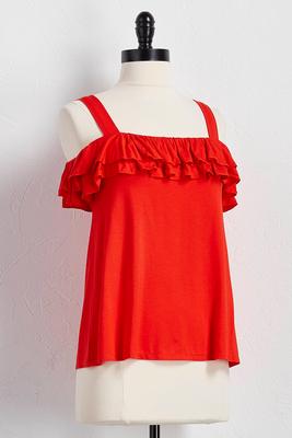 ruffled bare shoulder tank