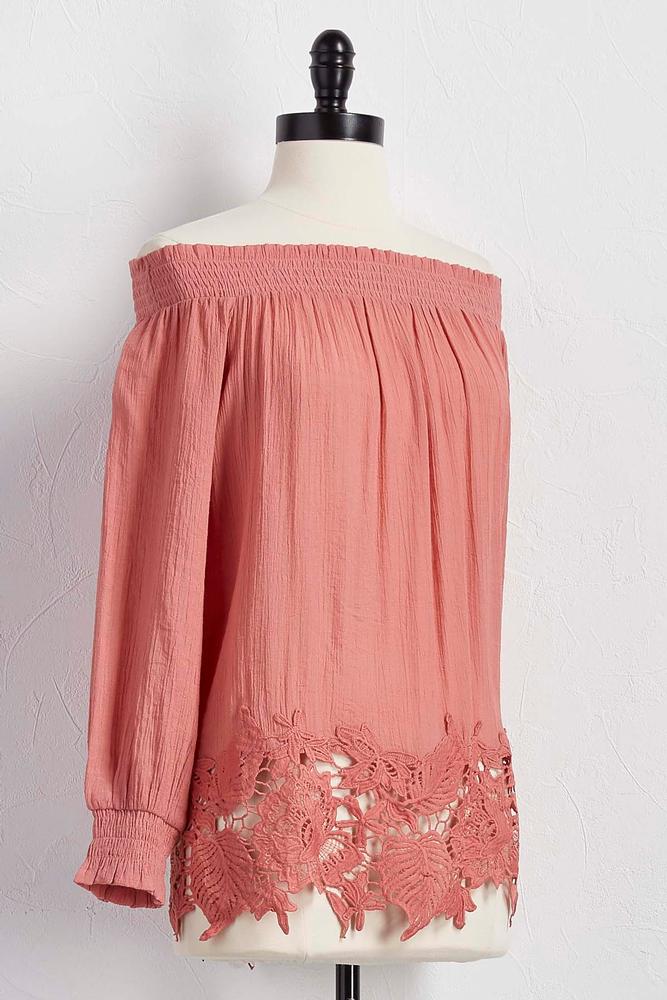 Crochet Hem Off The Shoulder Top