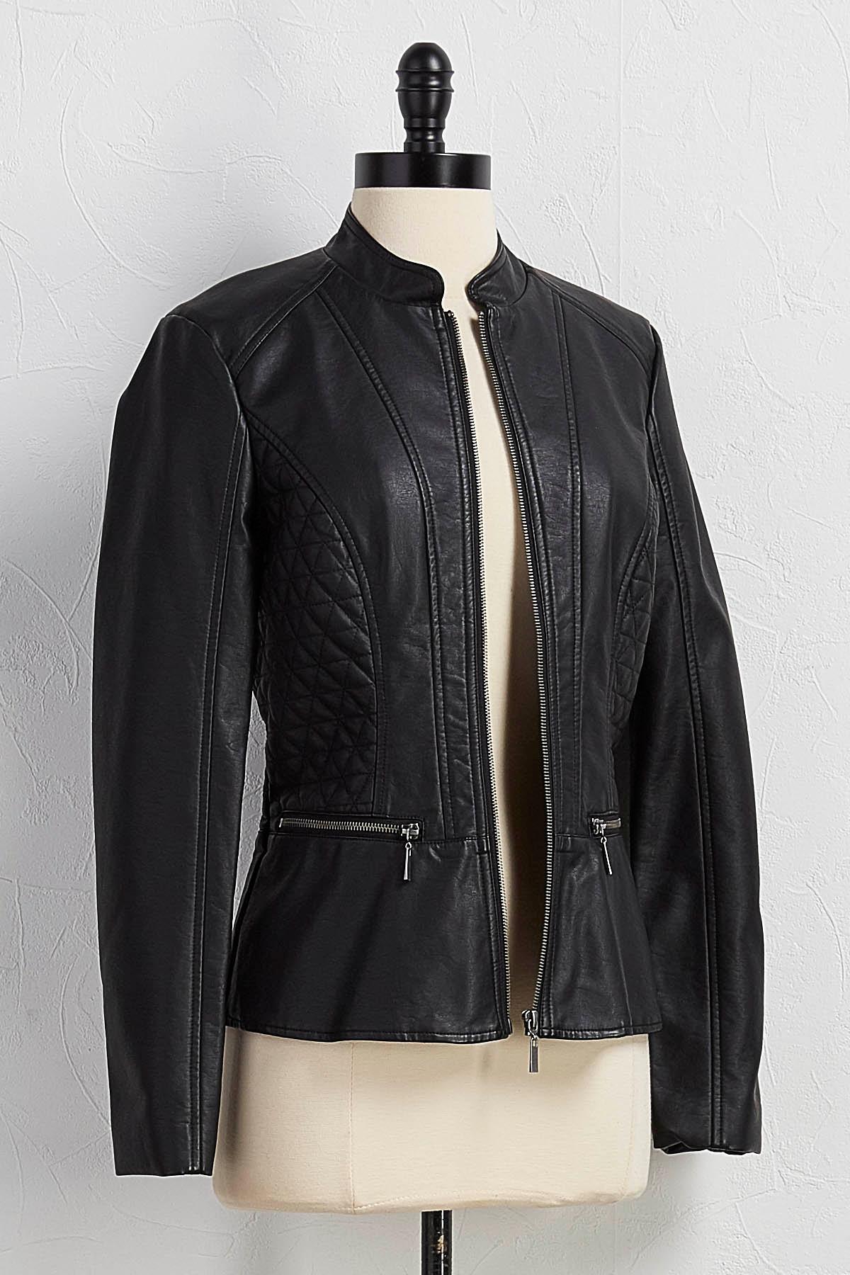 Versona quilted faux leather peplum jacket