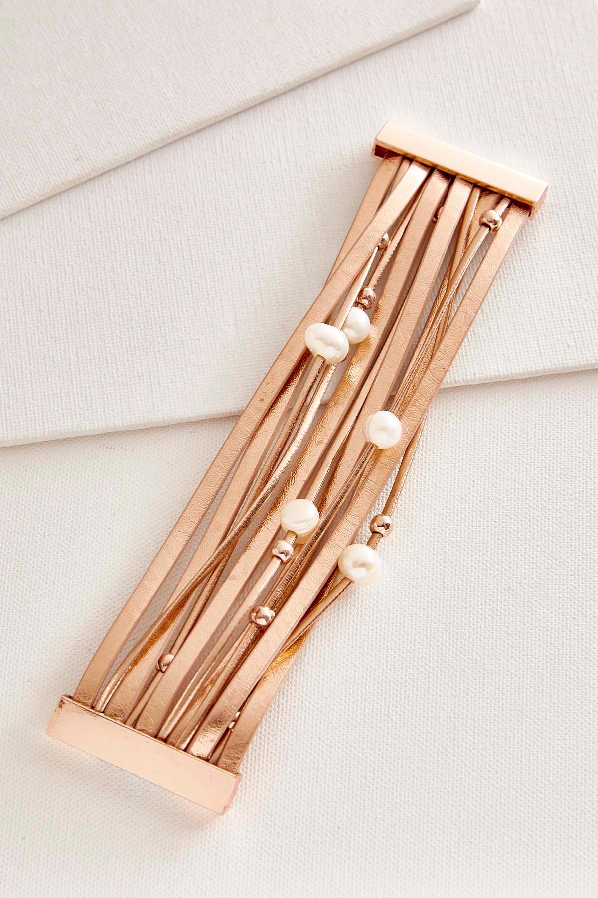 Layered Faux Leather Pearl Bracelet