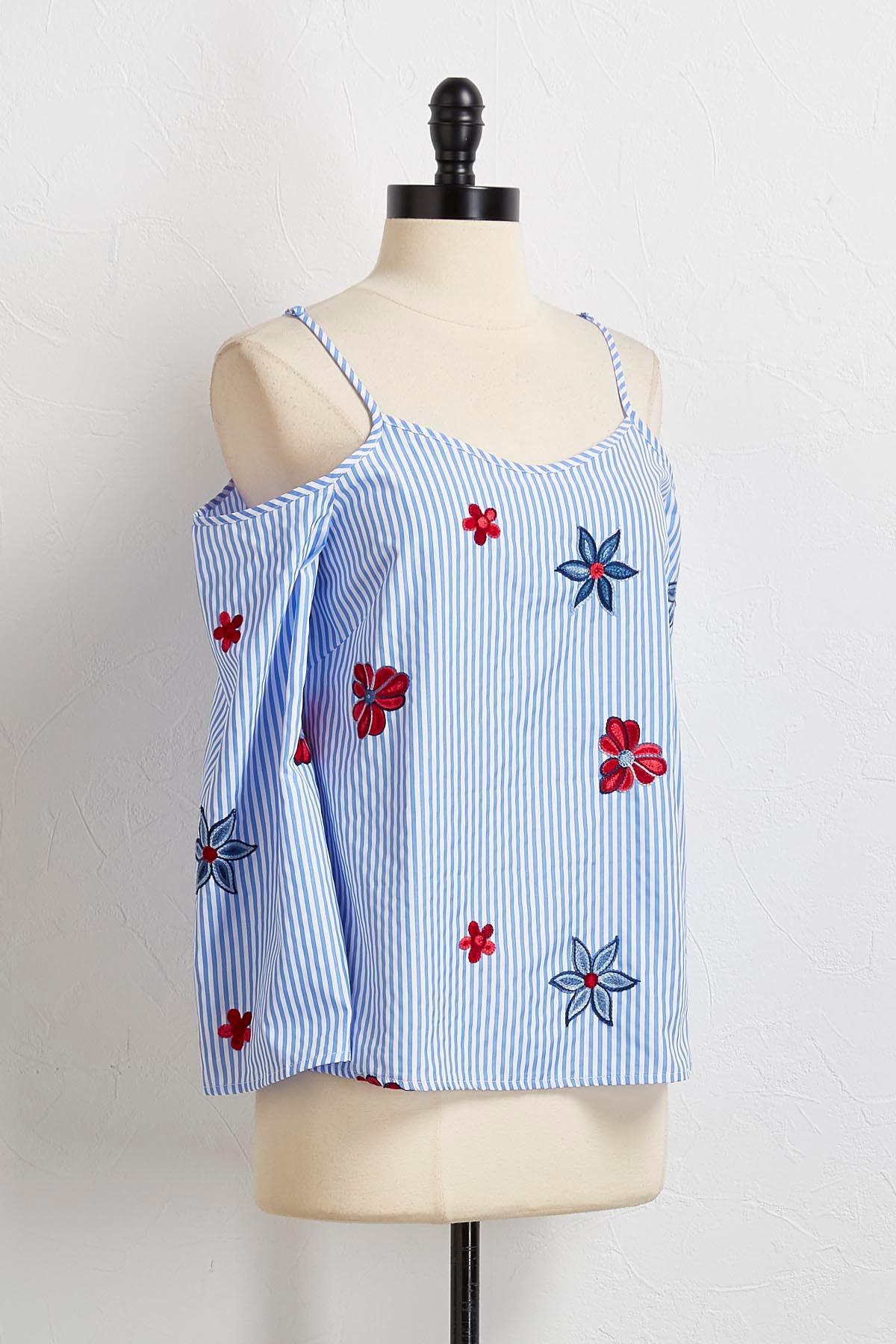 Floral Embroidered Bare Shoulder Top