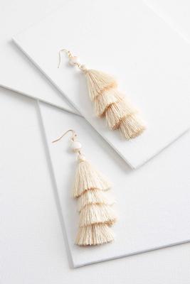 pearl layered tassel earrings