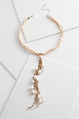 pearl and tassel corded choker
