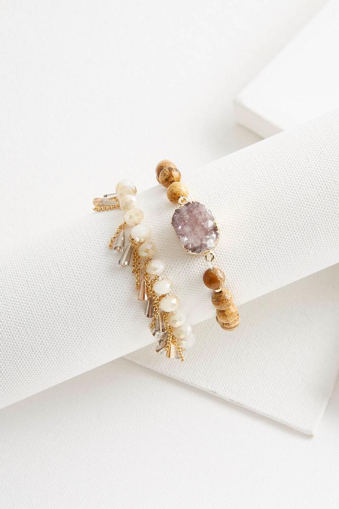 Druzy Rondelle Stone Bracelet Set