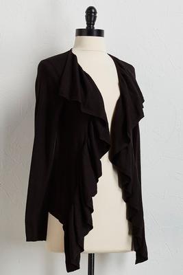 draped ruffle cardigan sweater