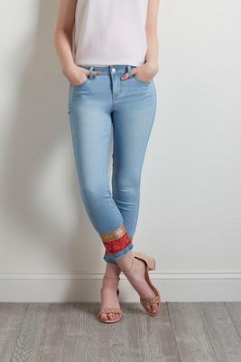 cropped tapestry light wash jeans