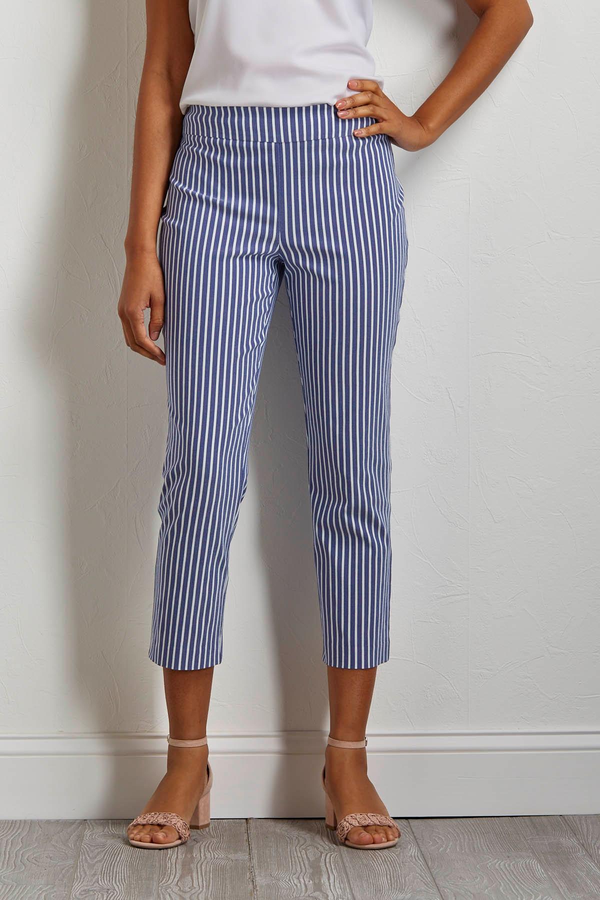 Cropped Stripe Crochet Hem Pants