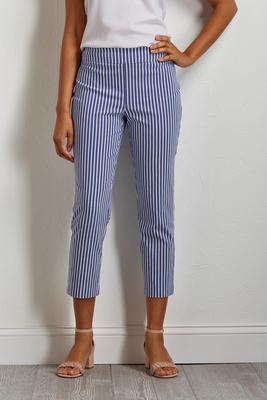 cropped stripe crochet hem pants