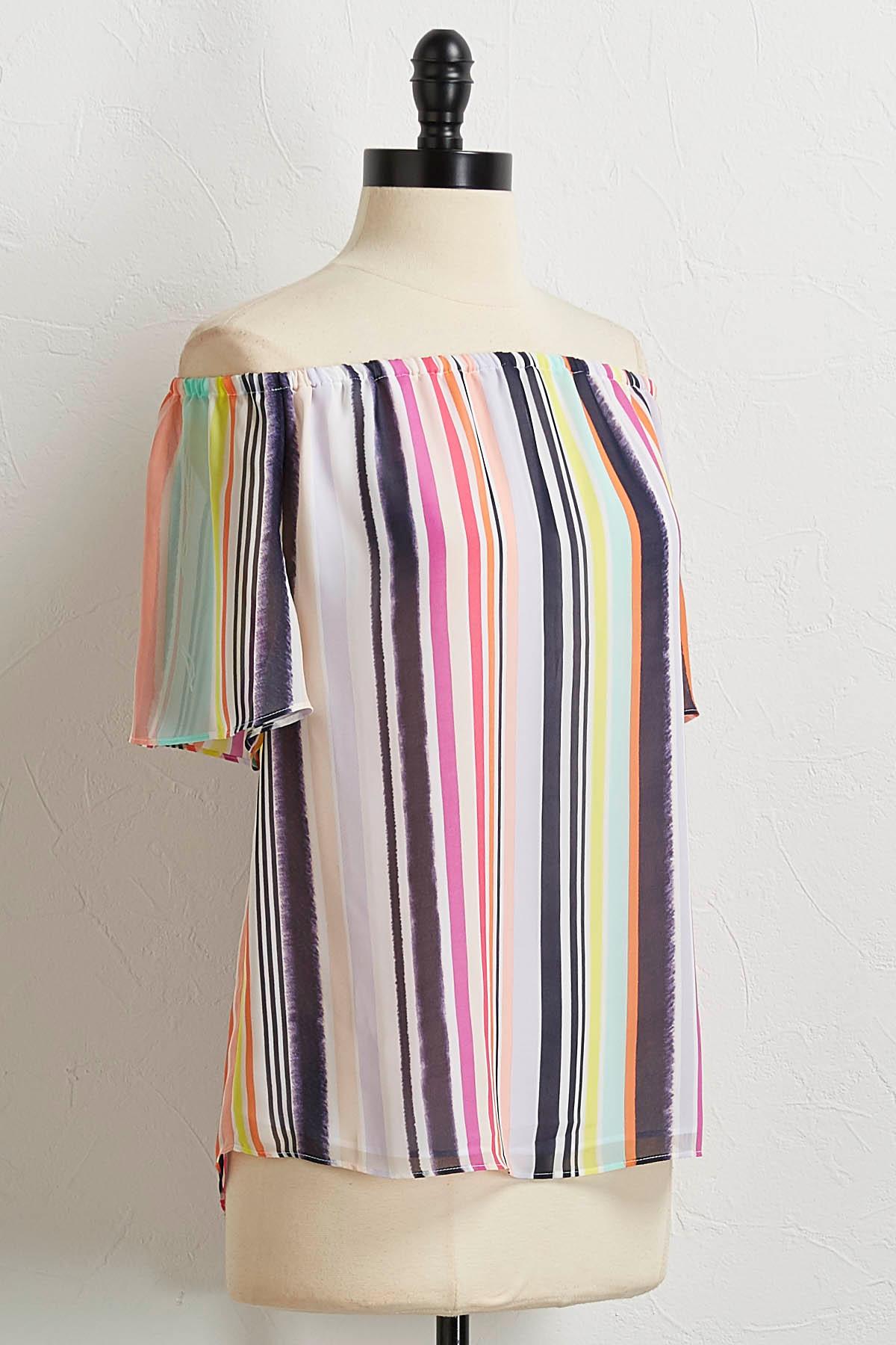 Neon Stripe Off The Shoulder Top