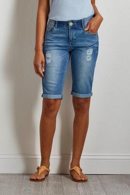 distressed denim bermuda shorts