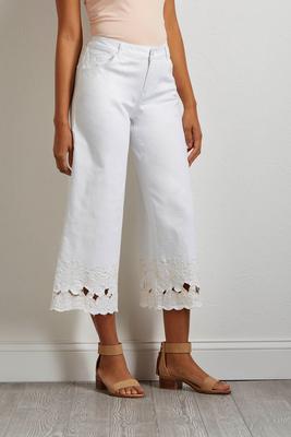 cutout embroidered wide leg pants