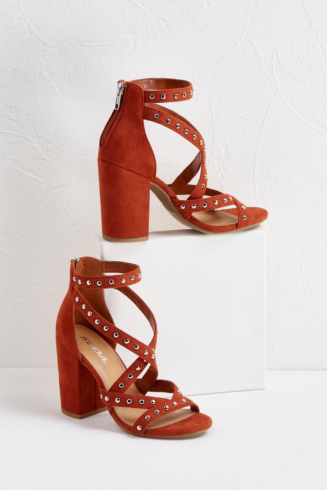 Strappy Block Studded Heels