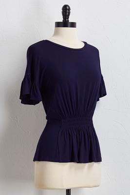 flutter sleeve cinch waist top