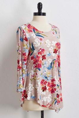 multi-floral hanky hem top