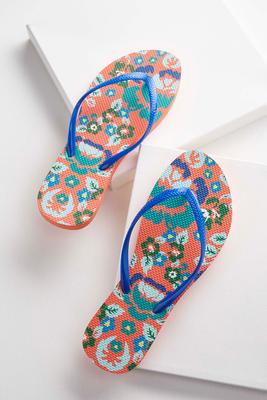 orange floral flip-flops