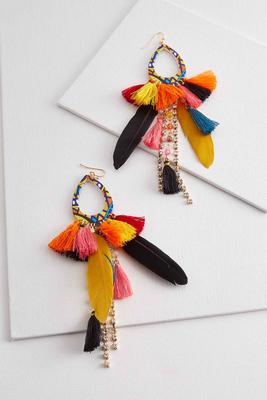 feather tassel statement earrings