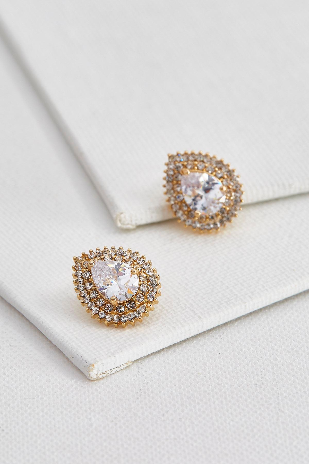 Double Halo Stone Stud Earrings
