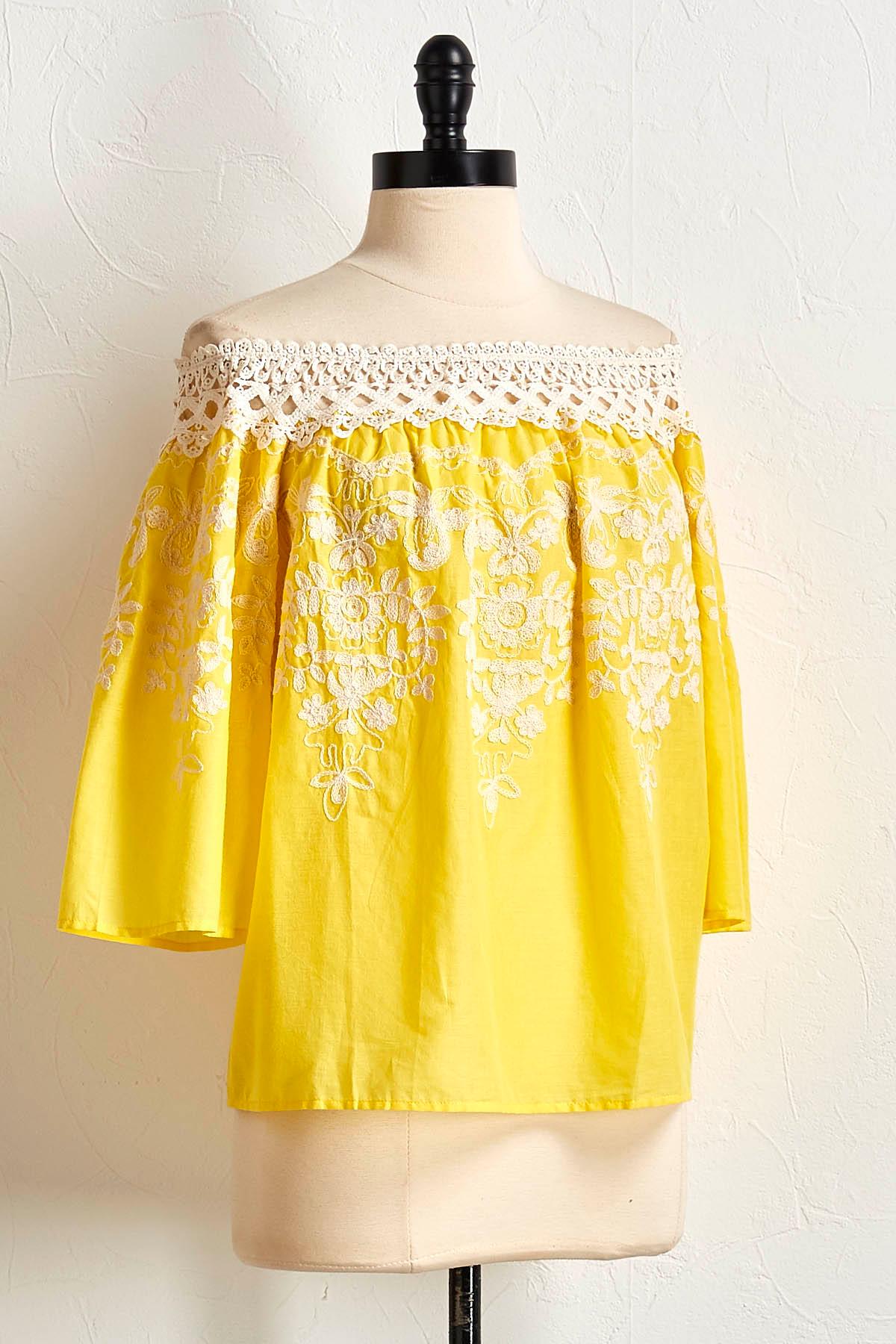 Crochet Embroidered Off The Shoulder Top