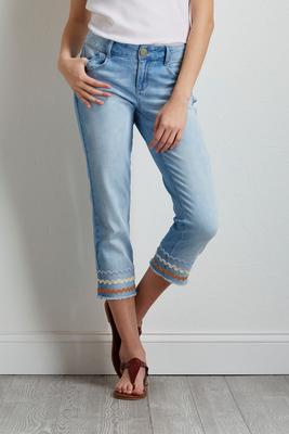 cropped ric rac embellished jeans
