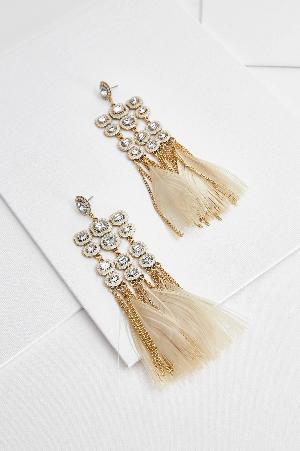 Statement Rhinestone Feather Earrings