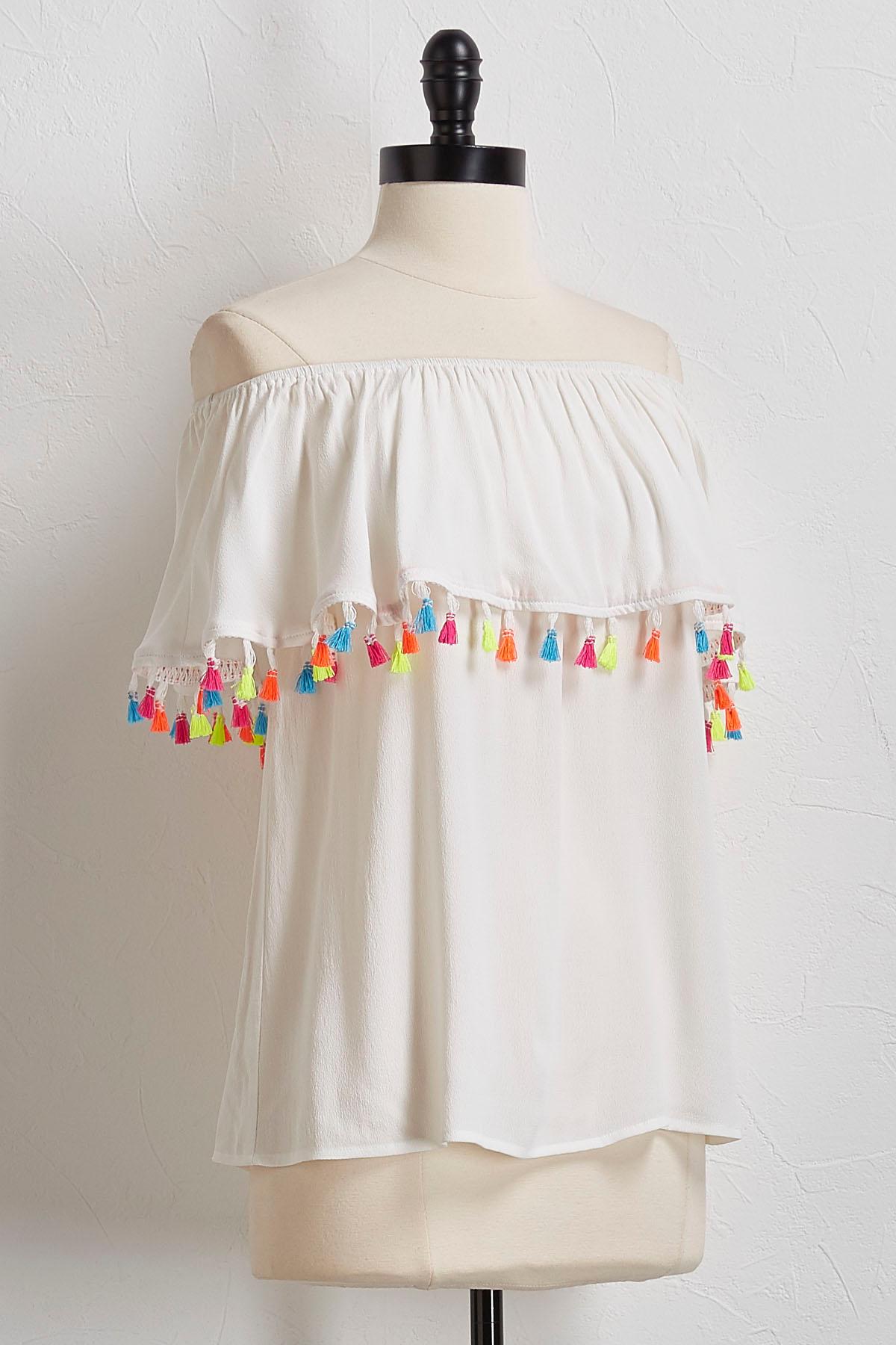 Neon Tassel Off The Shoulder Top