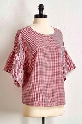 gingham flounced sleeve top