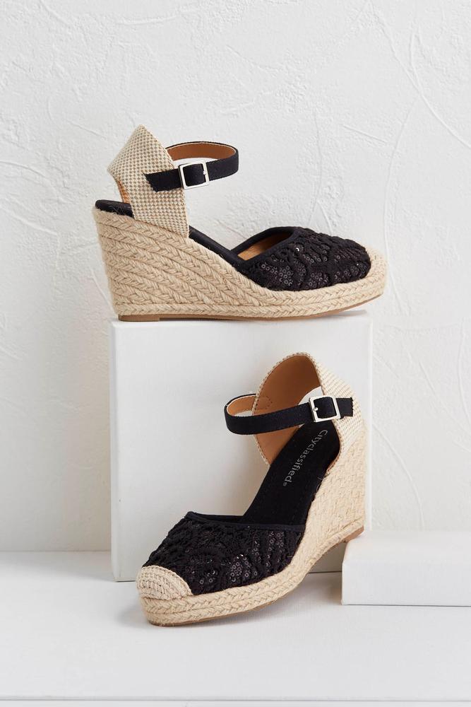 Crochet Sequin Espadrille Wedges