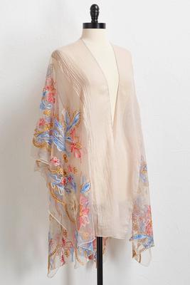 sheer floral embroidered kimono