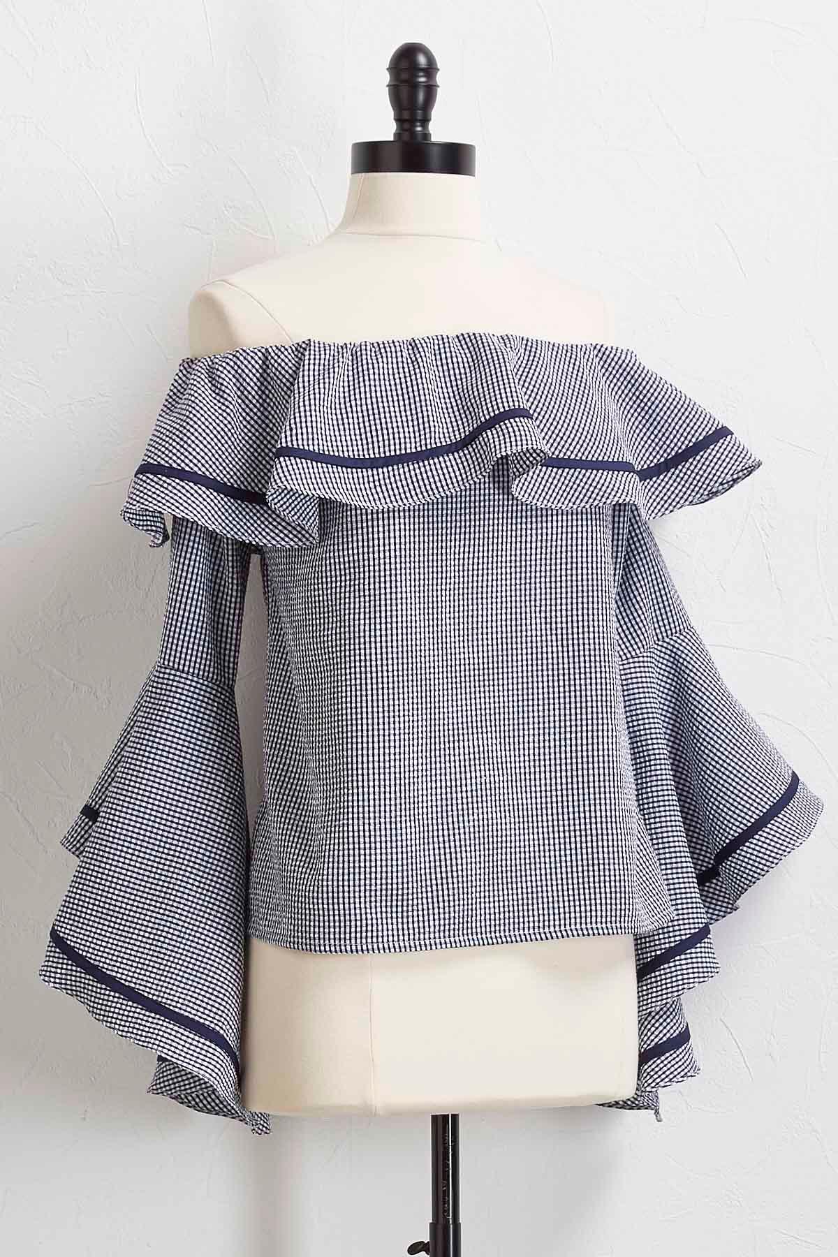 Ruffled Off The Shoulder Gingham Top