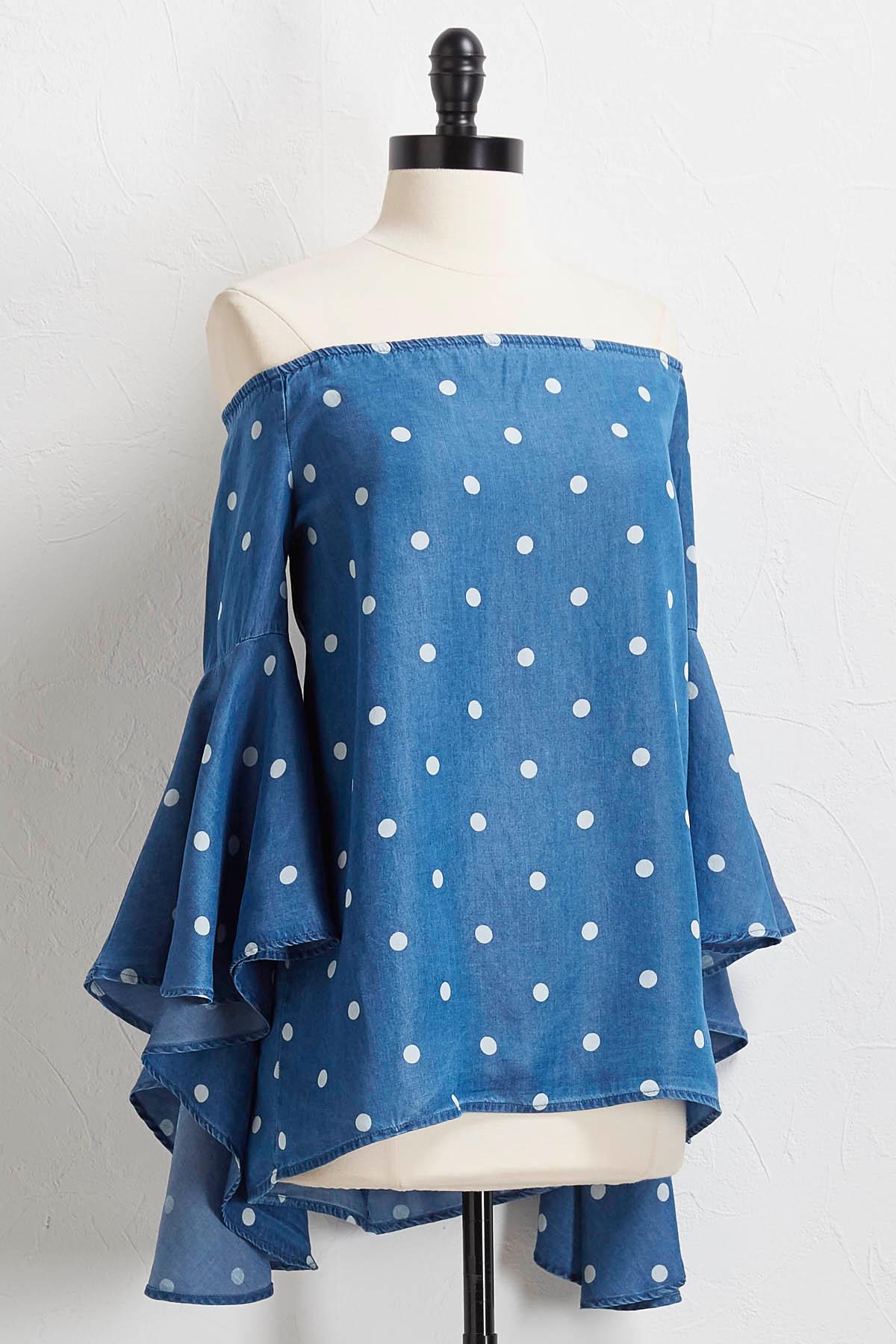 Polka Dot Dramatic Bell Sleeve Top
