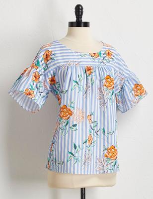 tropical floral stripe top