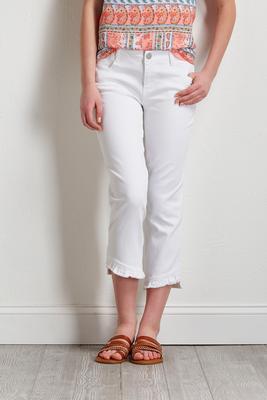 cropped ruffled woven jeans