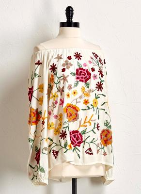 floral embroidered off the shoulder top