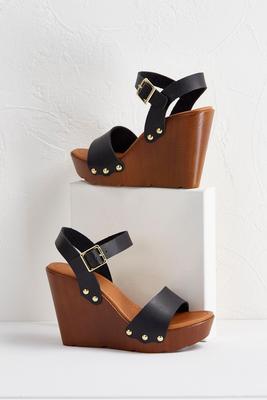 strappy wood wedges