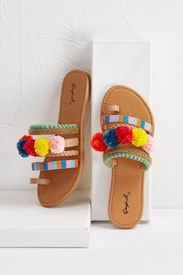 pom pom embellished sandals
