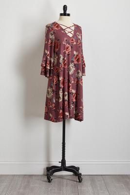 floral lattice bell sleeve dress
