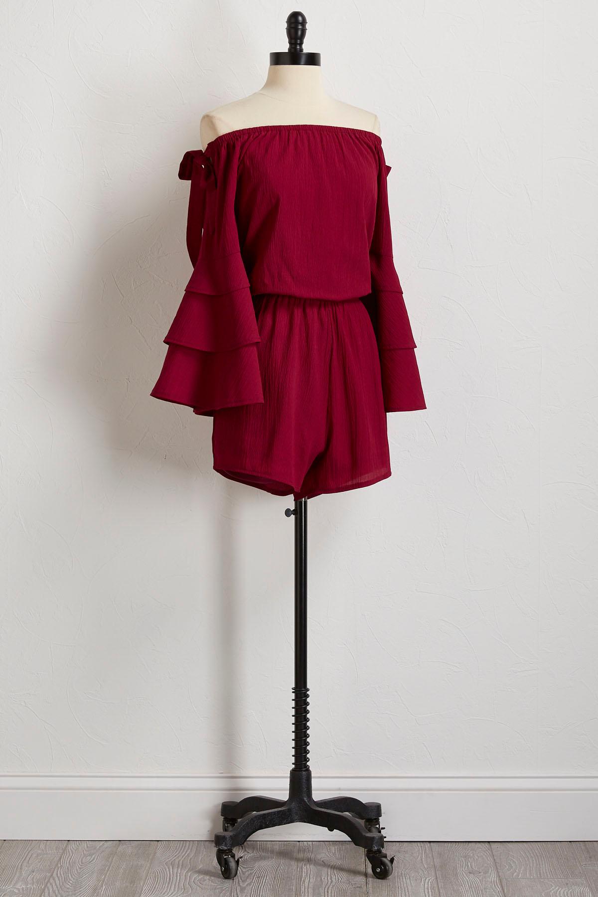 Solid Tiered Sleeve Romper