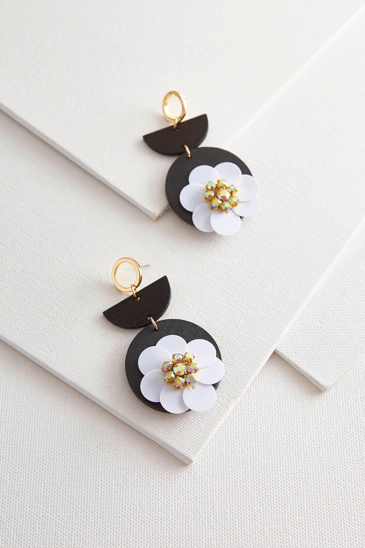 Wooden Sequin Flower Earrings