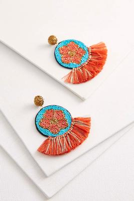 beaded flower tassel earrings
