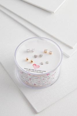 mixed stud and heart earring set