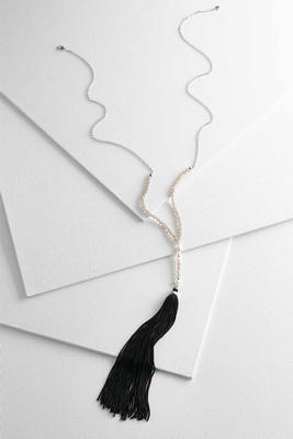 mixed bead tassel necklace