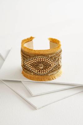 golden taupe fringed seed bead cuff