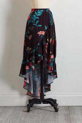 floral faux wrap midi skirt